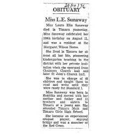 Obituary: Miss L E Sunaway