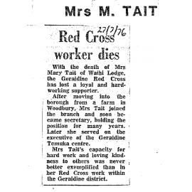 Obituary: Mrs M Tait