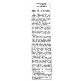 Obituary: Mrs W Thomas