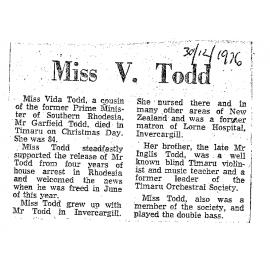Obituary: Miss V Todd