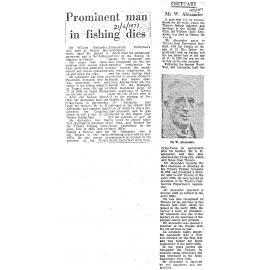 Obituary: Mr W Alexander, Prominent man in fishing dies