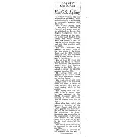 Obituary: Mrs G S Ayling