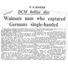 Obituary: G A Baker, DCM holder dies, Waimate man who captured Germans single-handed