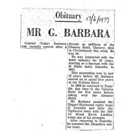 Obituary: Mr G Barbara