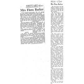 Obituary: Mrs Flora Barker