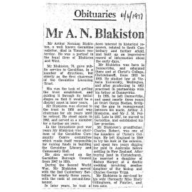Obituary: Mr A N Blakiston