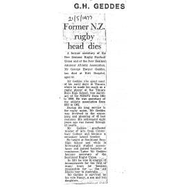 Obituary: Mr G H Geddes, Former NZ rugby head dies