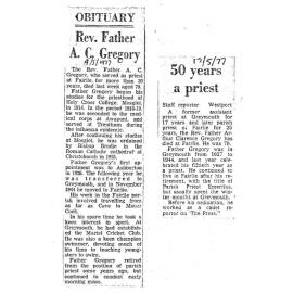 Obituary: Rev Father A C Gregory, 50 years a priest