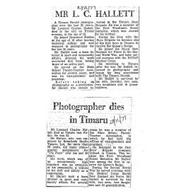 Obituary: Mr L C Hallett, Photographer dies in Timaru
