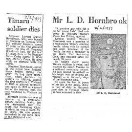 Obituary: Mr L D Hornbrook, Timaru soldier dies