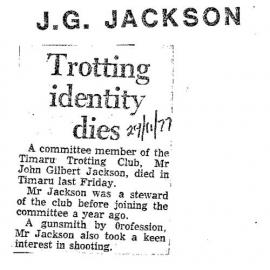 Obituary: J G Jackson, Trotting identity dies