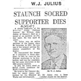 Obituary: W J Julius, Staunch socred supporter dies