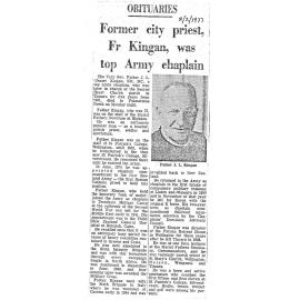 Obituary: Rev Father J L Kingan, Former city priest, Fr Kingan was top army chaplain