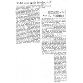 Obituary: Mr F McBride, Well-known cattle breeder dead
