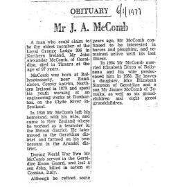Obituary: Mr J A McComb