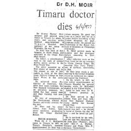 Obituary: Dr D H Moir, Timaru doctor dies