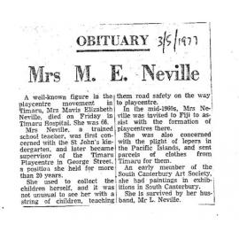 Obituary: Mrs M E Neville