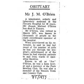Obituary: Mr J M O'Brien