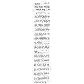 Obituary: Mrs Hilda Phillips