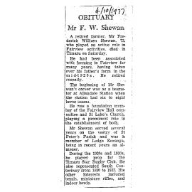 Obituary: Mr F W Shewan