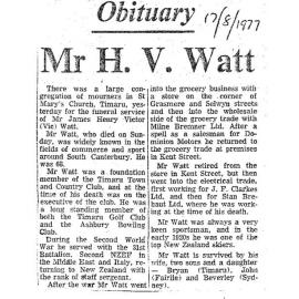 Obituary: Mr H V Watt