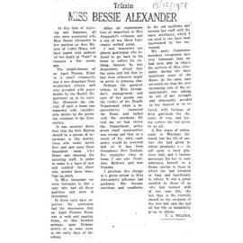 Obituary: Miss Bessie Alexander