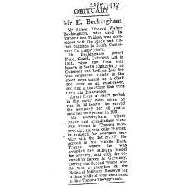 Obituary: Mr E Beckingham