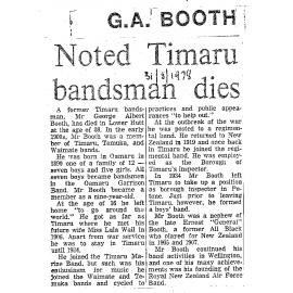 Obituary: G A Booth, Noted Timaru bandsman dies