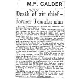 Obituary: M F Calder, Death of air chief- former Temuka man