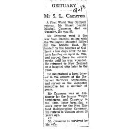 Obituary: Mr S L Cameron