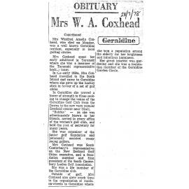 Obituary: Mrs W A Coxhead