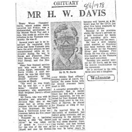Obituary: Mr H W Davis