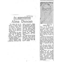 Obituary: Alma Duncan, An appreciation