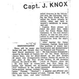 Obituary: Capt J Knox, Dredgemaster