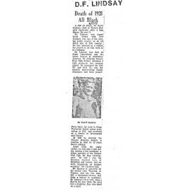 Obituary: D F Lindsay, Death of 1928 All Black
