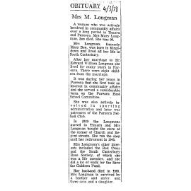 Obituary: Mrs M Longman