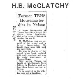 Obituary: H B McClatchy, Former TBHS Housemaster dies in Nelson