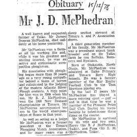 Obituary: Mr J D McPhedran