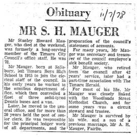 Obituary: Mrs S H Mauger
