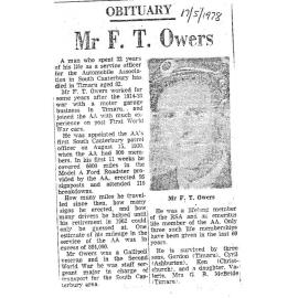 Obituary: Mr F T Owers