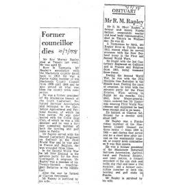 Obituary: Mr R M Rapley, Former councillor dies
