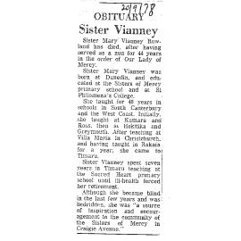 Obituary: Sister Vianney