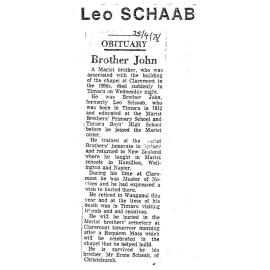 Obituary: Leo Schaab, Brother John
