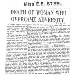 Obituary: Miss E E Steel, Death of woman who overcame adversity