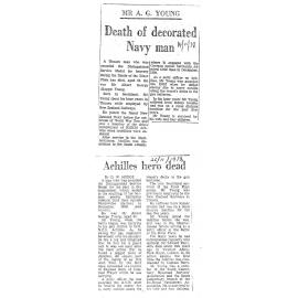 Obituary: Mr A G Young, Death of decorated Navy man, Achilles hero dead