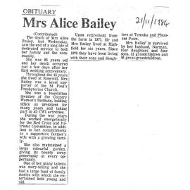 Obituary: Mrs Alice Bailey