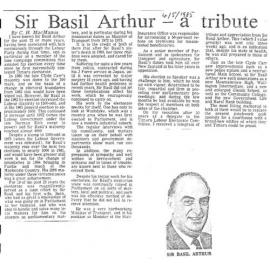 Obituary: Sir Basil Arthur, A tribute