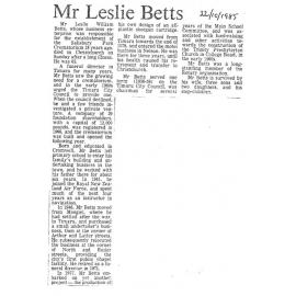 Obituary: Mr Leslie Betts