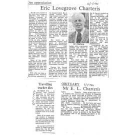 Obituary: Mr E L Charteris, Travelling teacher dies