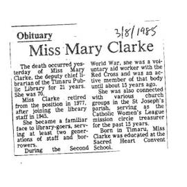 Obituary: Miss Mary Clarke